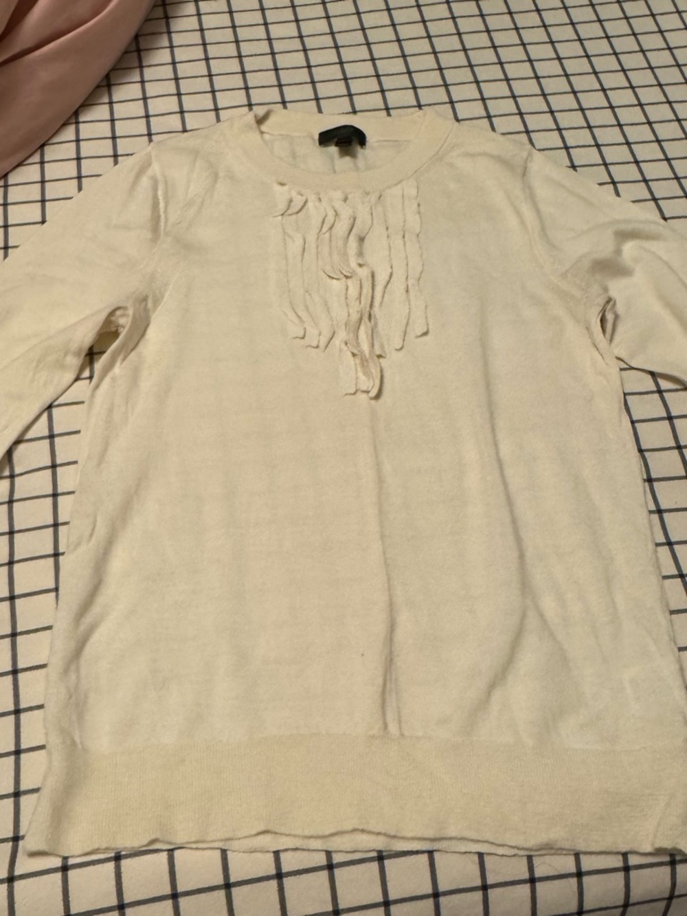 J. Crew Cream Crewneck Sweater with Front Fringe
